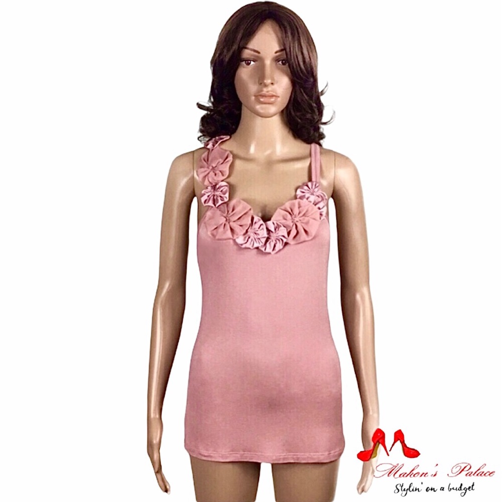 Pink Flower Patchwork Detailed Racerback Tank Top